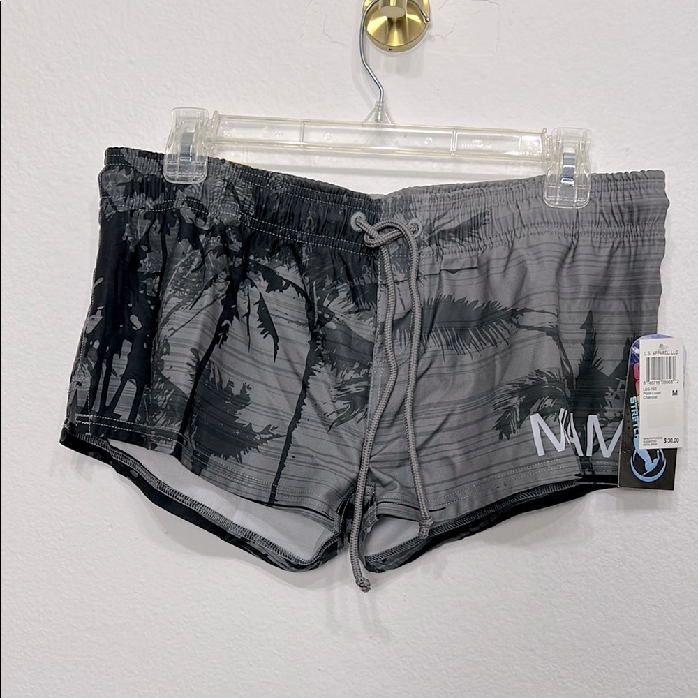 US Apparel‎ Palm Coast Board Shorts Charcoal Grey Palm Tree Mens Medium LBS-122